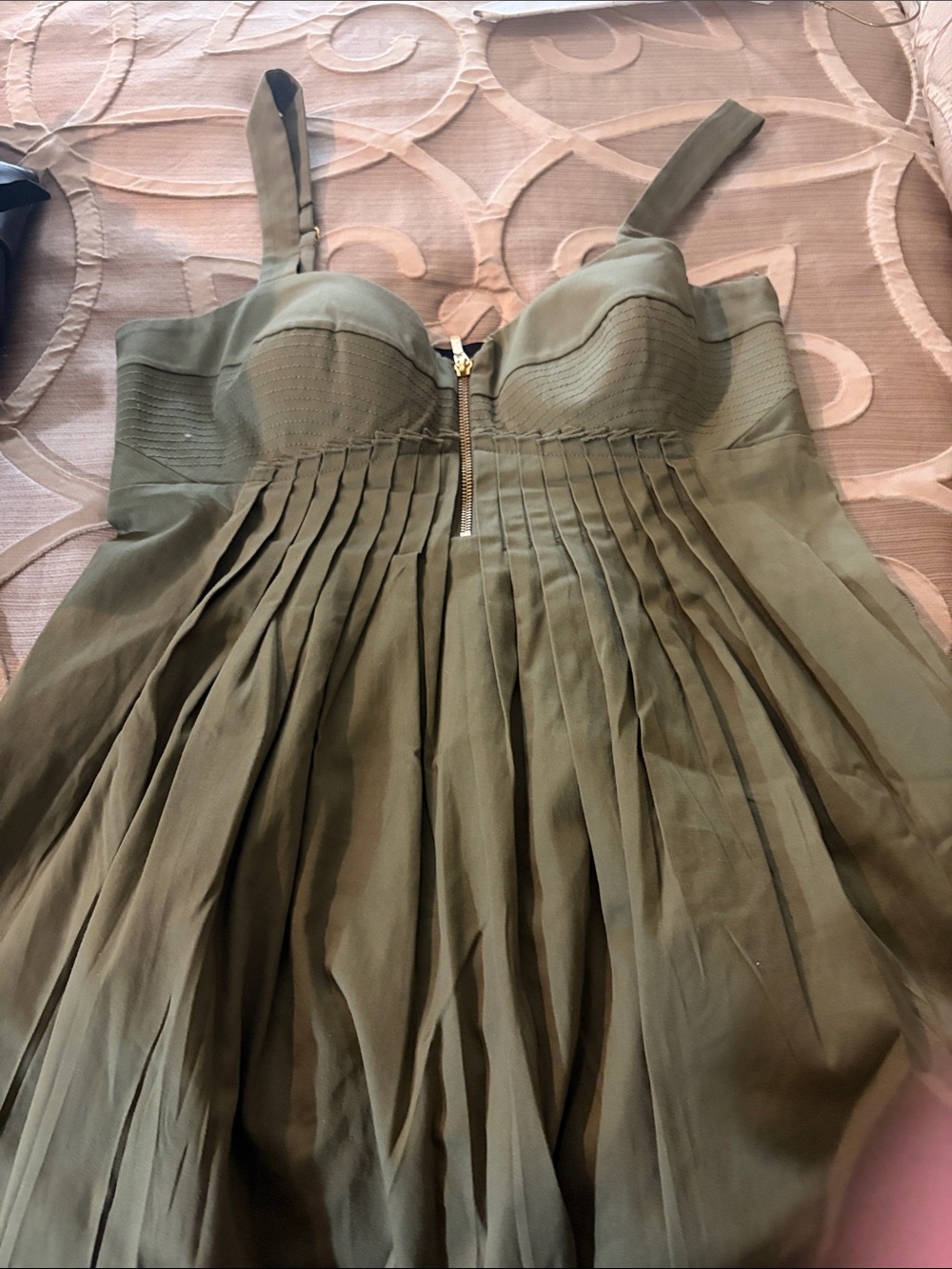 Jessica Simpson Olive Green Pleated Bustier Dress